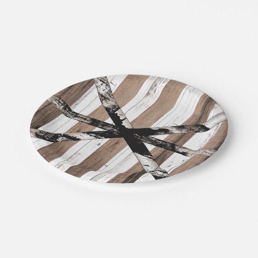 Rustikales Mehrholz-Weiß- und Braunstüren Pappteller (Schrägansicht)