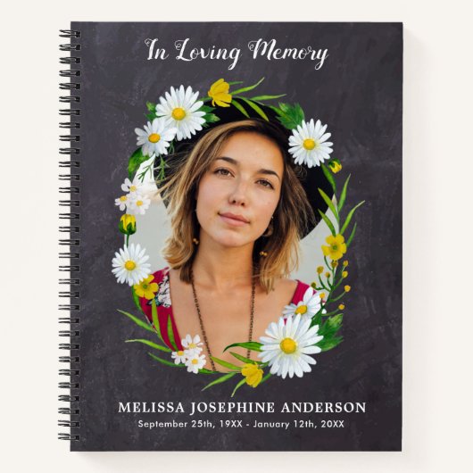 Rustikales Memorial Daisy Floral Begräbnis Gästebu Notizblock (Vorderseite)