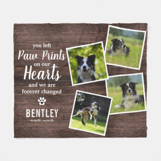 Rustikales Memorial Foto Collage Keepake Fleecedecke (Vorderseite (Horizontal))