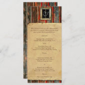 Rustikales Menü "Barn Wood Graffiti Heart Wedding" Menükarte (Vorne/Hinten)