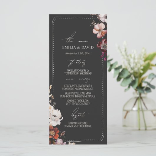 Rustikales Menü für Anemone Hand Drawn Border Gray Menükarte (Stehend Vorderseite)