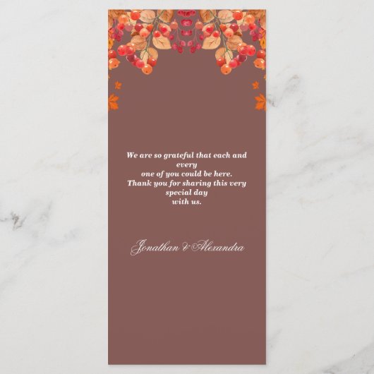 Rustikales Menü für die Hochzeit im Herbst im Herb Menükarte (Rückseite)