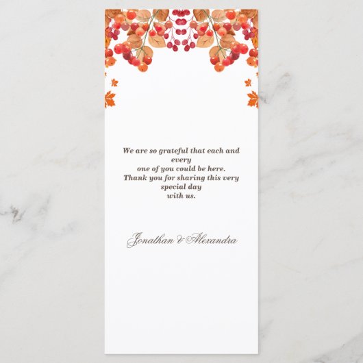 Rustikales Menü für die Hochzeit im Herbst im Herb Menükarte (Rückseite)