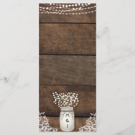 Rustikales Menü für Hochzeitsfeiern mit Holz und S Menükarte (Rückseite)
