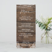 Rustikales Menü für Hochzeitsfeiern mit Holz und S Menükarte (Stehend Vorderseite)