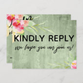 Rustikales Menü "Green Wood Boho Blume" Postkarte (Vorne/Hinten)