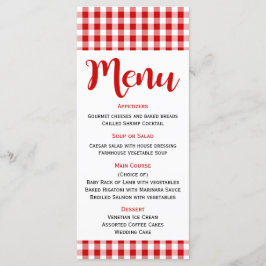 Rustikales Menu Red White Gingham Karo Wedding, Pa Menükarte