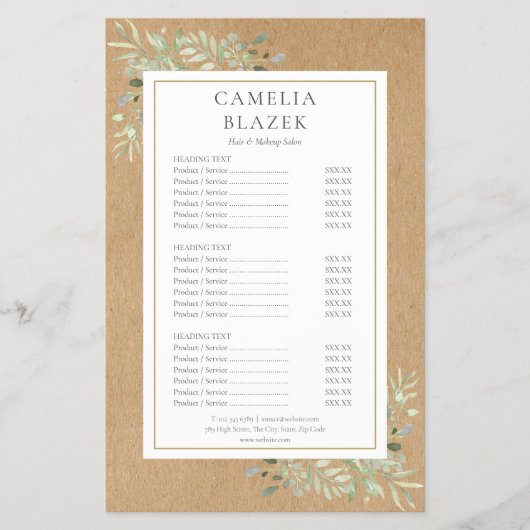 Rustikales Menü Wasserfarbengrün Salon (Vorne)