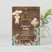 Rustikales mexikanisches Gold Charro Boy Girl Twin Einladung (Stehend Vorderseite)