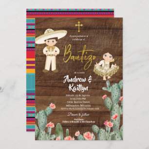 Rustikales mexikanisches Gold Charro Boy Girl Twin Einladung