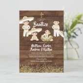 Rustikales mexikanisches Kaktus Gold Charro Siblin Einladung (Stehend Vorderseite)