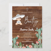 Rustikales mexikanisches Silver Charro Boy Bautizo Einladung (Vorderseite)