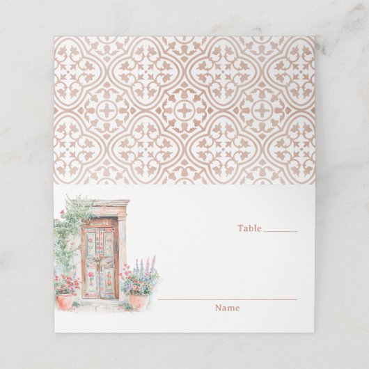 Rustikales Mexiko Terracotta Wedding geklappt Platzkarte (Außenseite Aufgefaltet)