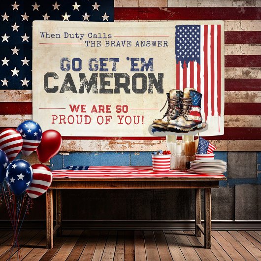 Rustikales militärisches US-Flag geht weg vom Part Banner