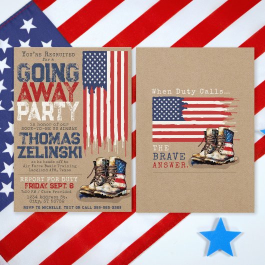 Rustikales militärisches US-Flag geht weg vom Part Einladung