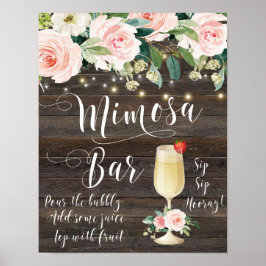 Rustikales Mimosa Bar Wedding Schildröte Rosa Poster