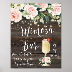 Rustikales Mimosa Bar Wedding Schildröte Rosa Poster