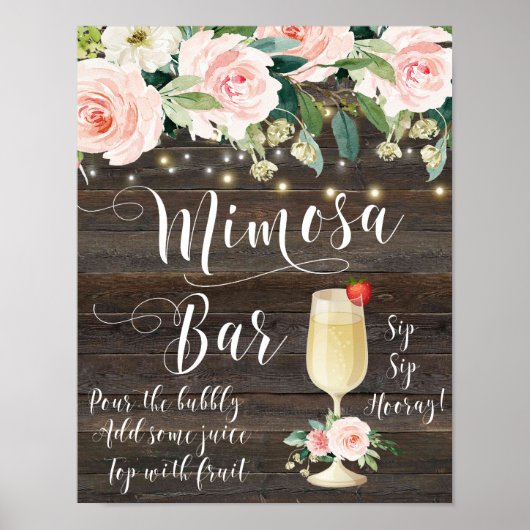 Rustikales Mimosa Bar Wedding Schildröte Rosa Poster (Vorne)