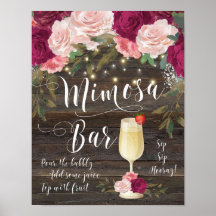 Rustikales Mimosa Bar Wedding Sign Burgundy Pink
