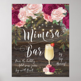 Rustikales Mimosa Bar Wedding Sign Burgundy Pink Poster