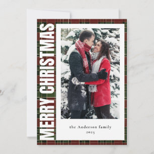 Rustikales Minimal Foto Rot Kariert Frohe Weihnach Feiertagskarte