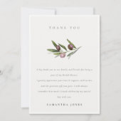 Rustikales Minimal Olive Branch Foliage Brautparty Dankeskarte (Vorderseite)