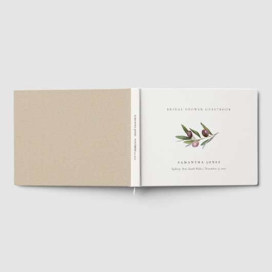 Rustikales Minimal Olive Branch Foliage Brautparty Gästebuch (Voll)