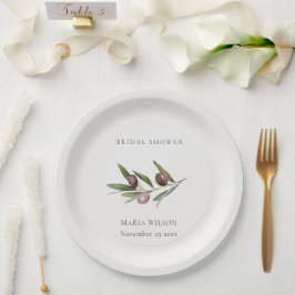 Rustikales Minimal Olive Branch Foliage Brautparty Pappteller