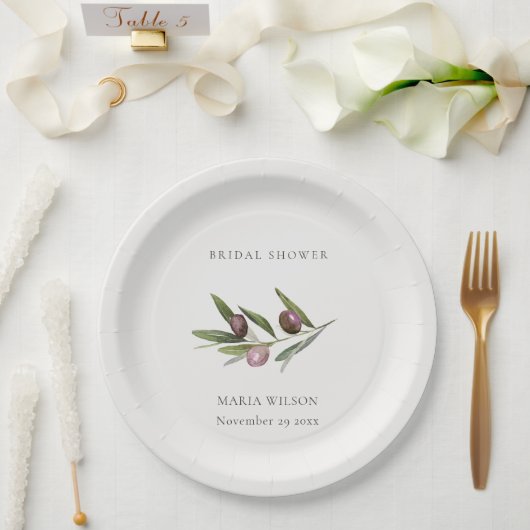Rustikales Minimal Olive Branch Foliage Brautparty Pappteller (Hochzeit)