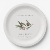 Rustikales Minimal Olive Branch Foliage Brautparty Pappteller (Vorderseite)