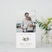 Rustikales Minimal Olive Branch Foliage Wedding Fo Dankeskarte (Stehend Vorderseite)