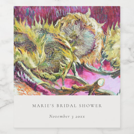 Rustikales Minimal-Rosa Gelbblütenblume Brautparty Weinetikett (Einzelnes Label)