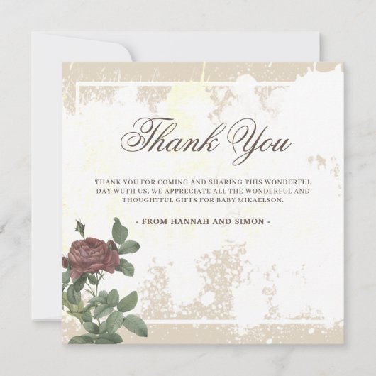 Rustikales Minimalistisches Burgund Danke Karte (Vorderseite)