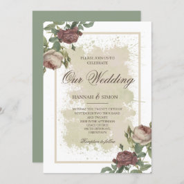 Rustikales Minimalistisches Burgund Gold Wedding I Einladung