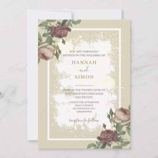 Rustikales Minimalistisches Burgund Gold Wedding I Einladung (Vorderseite)