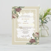 Rustikales Minimalistisches Burgund Gold Wedding I Einladung (Stehend Vorderseite)