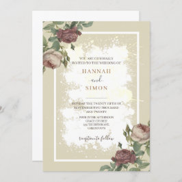 Rustikales Minimalistisches Burgund Gold Wedding I Einladung