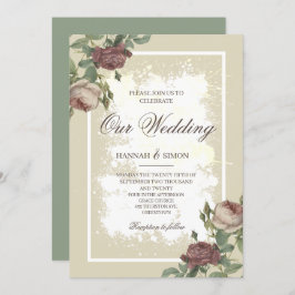 Rustikales Minimalistisches Burgund Gold Wedding I Einladung