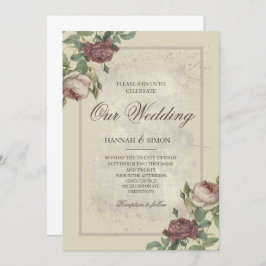 Rustikales Minimalistisches Burgund Gold Wedding I Einladung