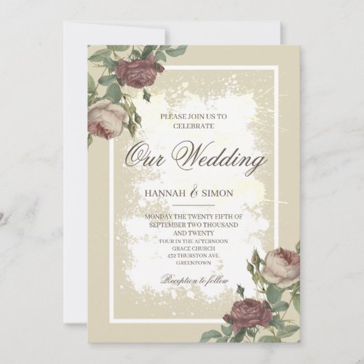 Rustikales Minimalistisches Burgund Gold Wedding I Einladung (Vorderseite)