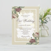 Rustikales Minimalistisches Burgund Gold Wedding I Einladung (Stehend Vorderseite)