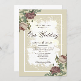 Rustikales Minimalistisches Burgund Gold Wedding I Einladung