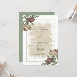 Rustikales Minimalistisches Burgund Gold Wedding I Einladung