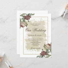Rustikales Minimalistisches Burgund Gold Wedding I Einladung