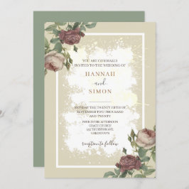 Rustikales Minimalistisches Burgund Gold Wedding I Einladung