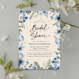 Rustikales Minimalistisches Dusky Blue Florals Bra Einladung