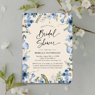 Rustikales Minimalistisches Dusky Blue Florals Bra Einladung