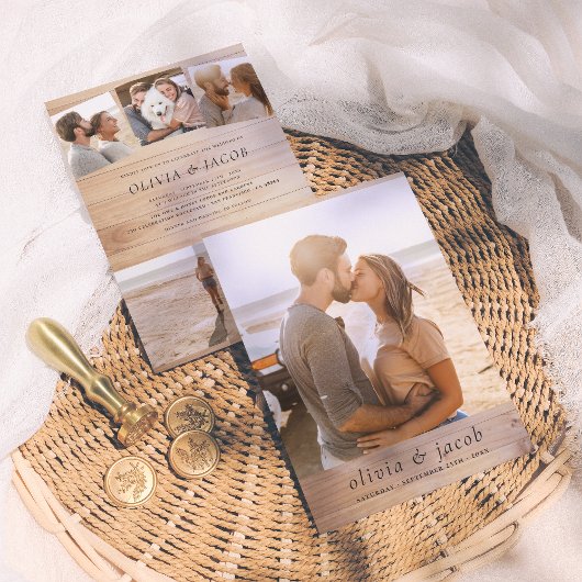 Rustikales Minimalistisches edles Holz & 5 Fotos H Einladung