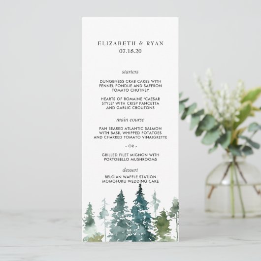 Rustikales Minimalistisches Hochzeitmenü für Wasse Menükarte (Stehend Vorderseite)