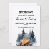 Rustikales Minimalistisches Kiefernbaumfeuer Save Einladung (Vorne/Hinten)